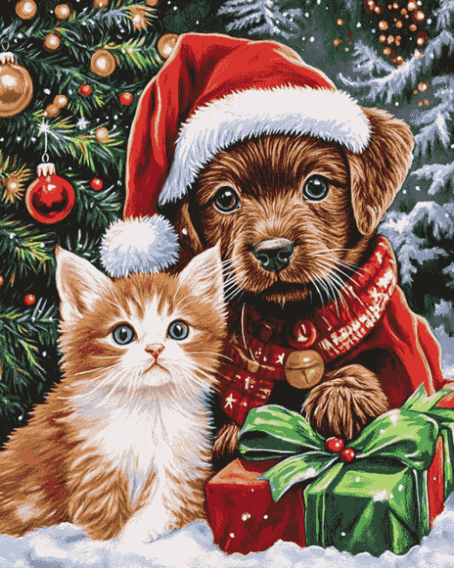 Christmas Cat and Dog Diamond Painting