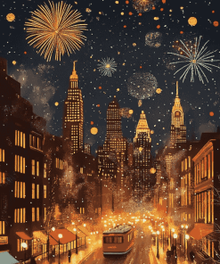 Christmas City Fireworks Diamond Painting