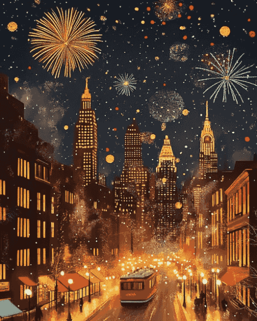 Christmas City Fireworks Diamond Painting