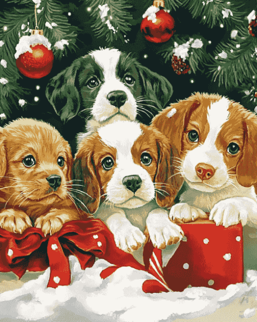 Christmas Kittens and Puppies Diamond Painting