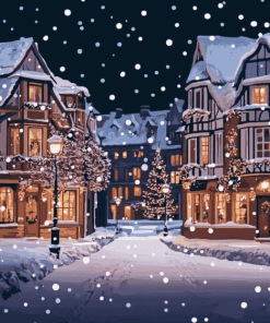 Christmas Night with Snowy Homes Diamond Painting