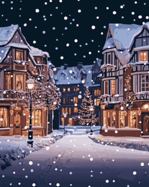 Christmas Night with Snowy Homes Diamond Painting