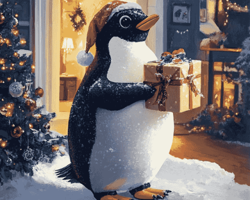 Christmas Penguin Birds Diamond Painting