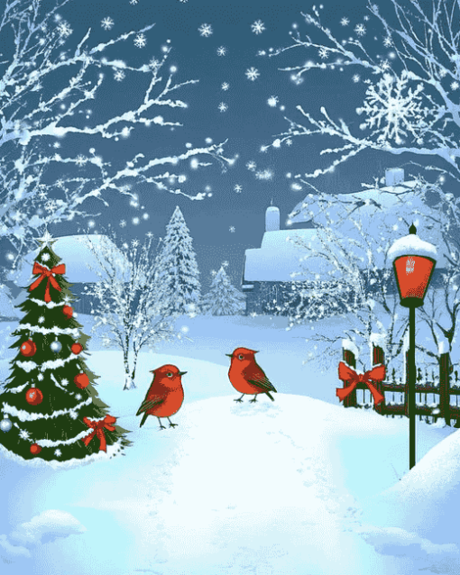 Christmas Robin Winter Scene Diamond Painting