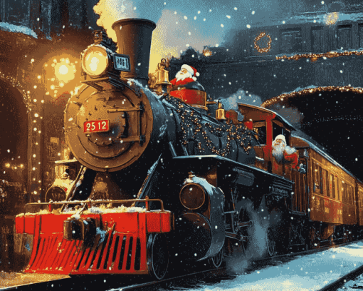 Christmas Santa Train Diamond Painting