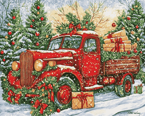 Christmas Vintage Truck Diamond Painting