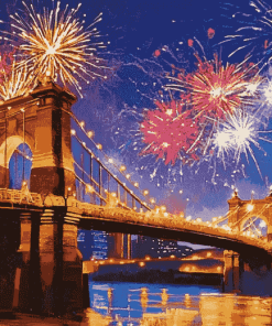 Cincinnati Roebling Fireworks View Diamond Painting