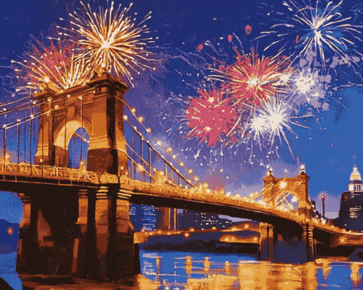 Cincinnati Roebling Fireworks View Diamond Painting