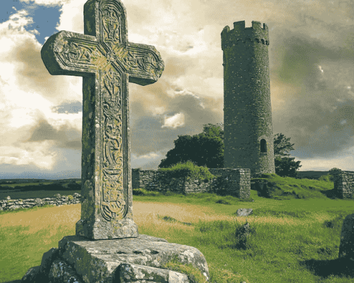 Clonmacnoise Cross Scenic Views Diamond Painting