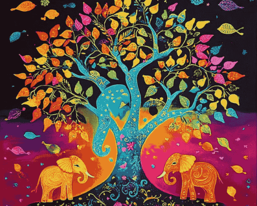 Colorful Elephant Tree Diamond Painting