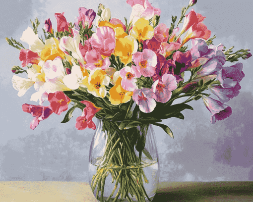 Colorful Freesias Bouquet Diamond Painting