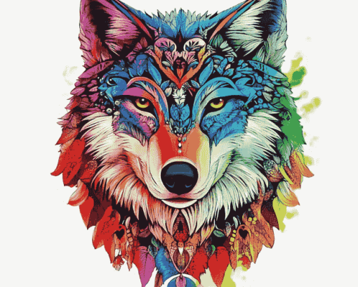 Colorful Mandala Wolf Diamond Painting