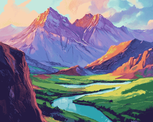 Colorful Mountain Landscape Diamond Painting