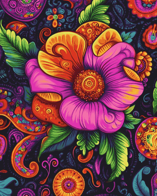 Colorful Paisley Blossoms Diamond Painting