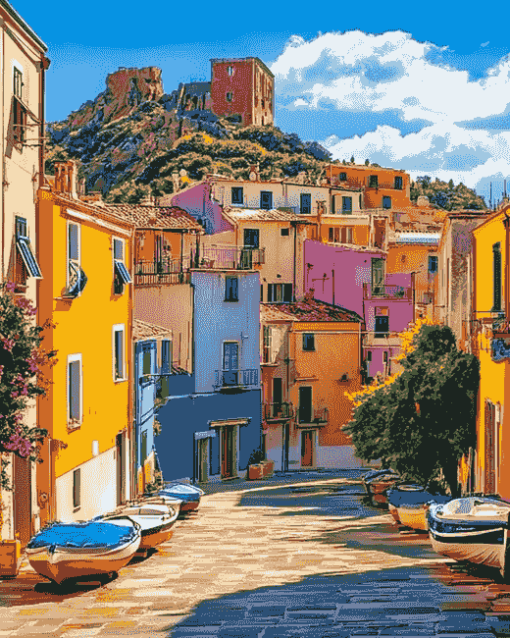 Colorful Sardinian Cityscape Diamond Painting