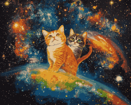 Colorful Space Cat Diamond Painting