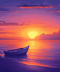 Colorful Sunset Boat Seascape Diamond Painting