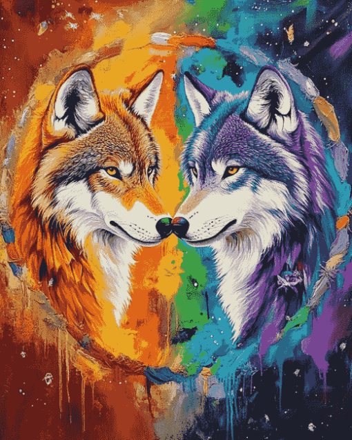 Colorful Wolves of the Wild Diamond Painting