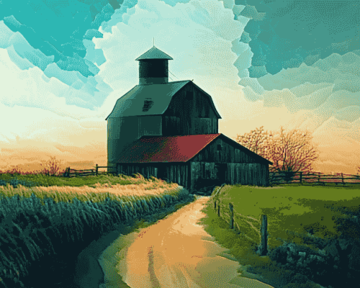 Country Barn Landscape Diamond Painting