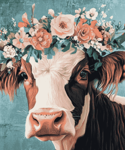 Cow Floral Crown Diamond Painting