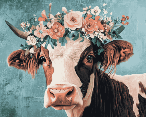 Cow Floral Crown Diamond Painting