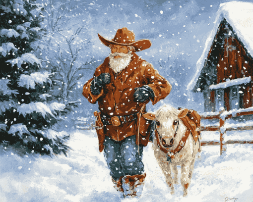 Cowboy Snowman Winter Wonderland Diamond Painting