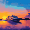 Cruise Ship Sunset Seascape Diamond Painting