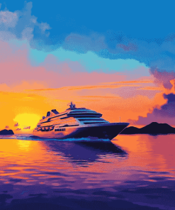 Cruise Ship Sunset Seascape Diamond Painting