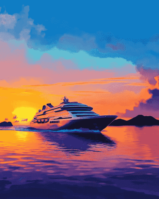 Cruise Ship Sunset Seascape Diamond Painting