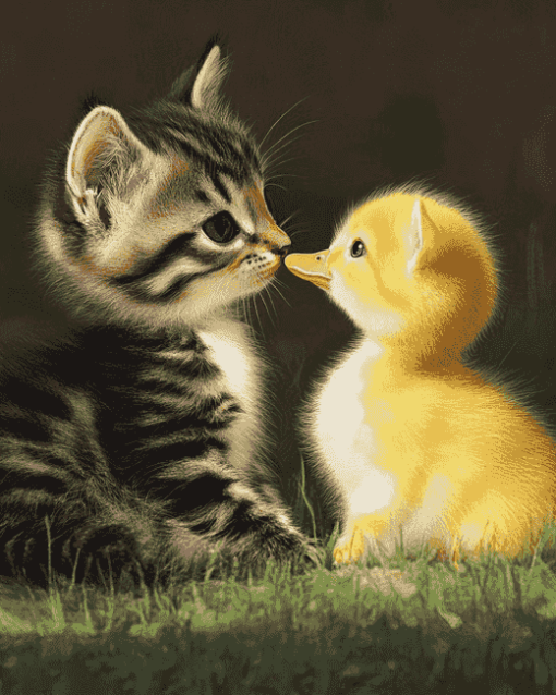 Cute Animals Duck and Cat Diamond Painting