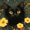 Cute Black Kitties with Flowers Diamond Painting