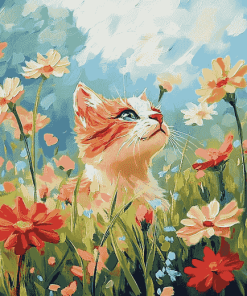 Cute Floral Cat Diamond Painting