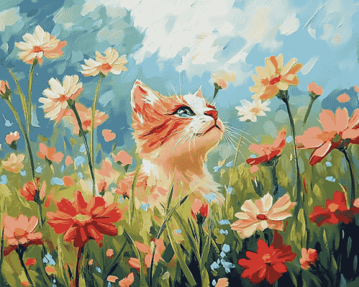 Cute Floral Cat Diamond Painting