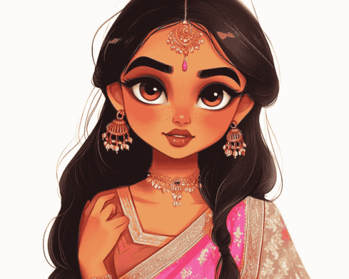 Cute Indian Girl Cartoon Diamond Painting