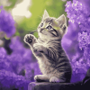 Cute Kitten with Purple Blooms Diamond Painting