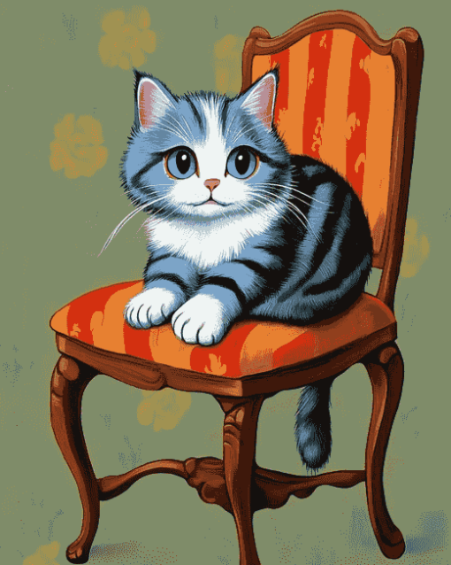 Cute Kitty on Chair Diamond Painting