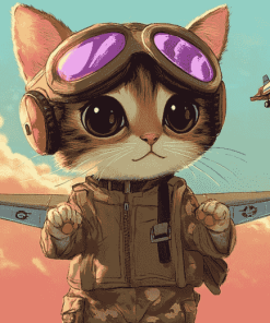 Cute Pilot Kitty Diamond Painting