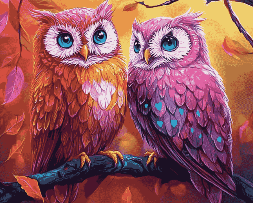 Cute Pink Bird Owl Diamond Painting