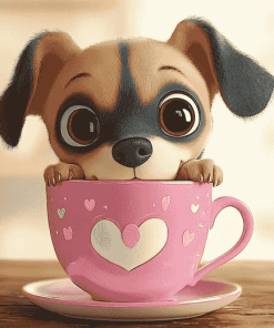 Cute Puppy in a Cup Diamond Painting