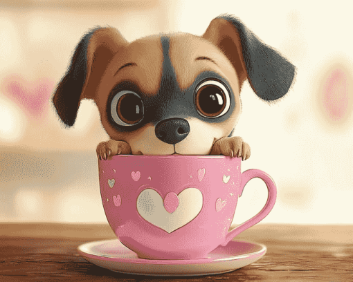 Cute Puppy in a Cup Diamond Painting