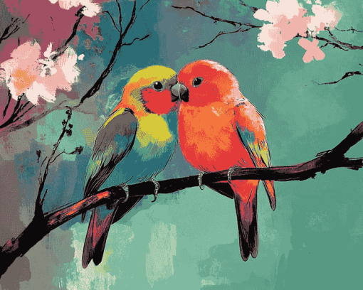 Cute Red Birds Diamond Painting