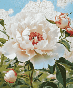 Cute White Peony Blossoms Diamond Painting