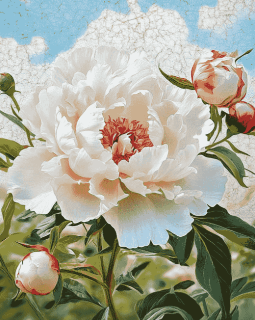 Cute White Peony Blossoms Diamond Painting