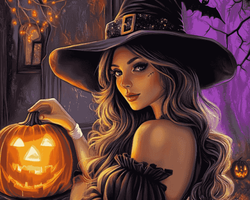 Cute Witch Halloween Fantasy Diamond Painting