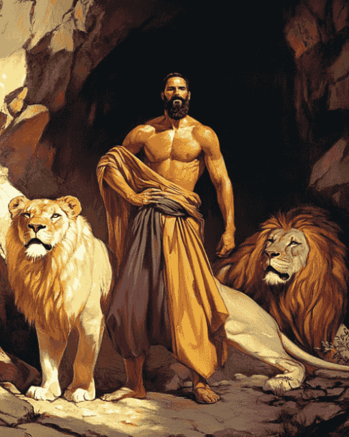 Daniel In The Lions Den Vintage Diamond Painting