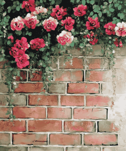 Dark Pink Floral Bricks Diamond Painting