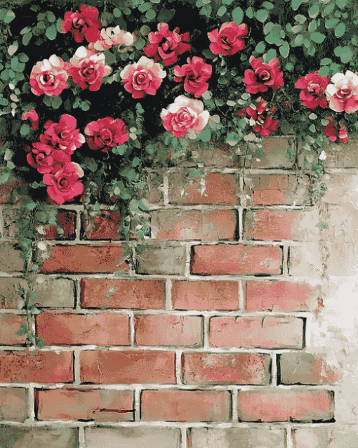 Dark Pink Floral Bricks Diamond Painting