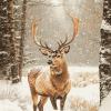 Deer and Snowy Woods Diamond Painting