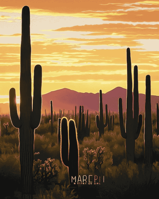 Desert Sunset Saguaro National Park Diamond Painting