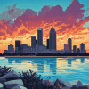 Detroit Skyline at Sunset Diamond Painting